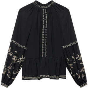 Mint Velvet Black Embroidered Boho Blouse